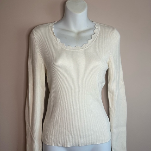 Marled Sweaters - Cream Long Sleeve Ribbed Top